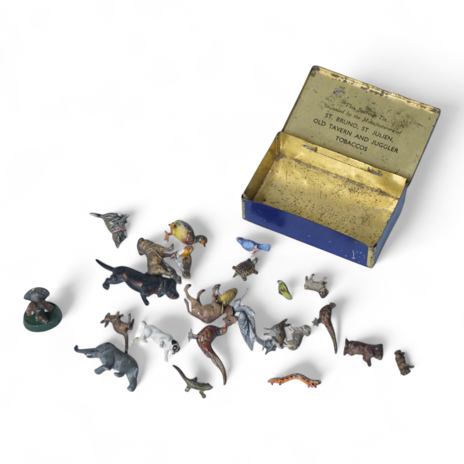 A group of Austrian miniature cold painted bronze and spelter animal and bird figures, largest 6cm wide